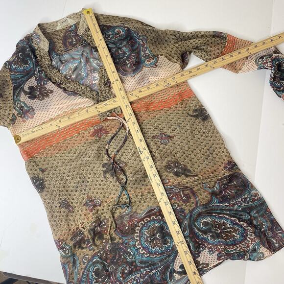Aura Sheer Boho Blouse Tunic M Paisley Indie Spiritual Desert Festival Ruffle - Picture 3 of 7